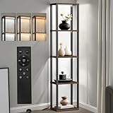 XIIW Bücherregal mit LED-Beleuchtung, 5 Stufige Stehlampe mit Holzregal, Dimmbar Stehleuchte mit 3 Farbtemperatur und Helligkeit einstellbar, Wohnzimmer Standregal für Schlafzimmer, Arbeitszimmer
