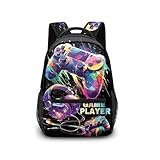 Komergave Schulrucksack Teenager Rucksack für Jungen, Schulranzen Jungen mit Gamer Motiv, Wasserdichte Schultaschen für Schule, Reisen und Täglicher Gebrauch, Leichtgewicht Game School Bag