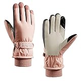 A-QMZL Winterhandschuhe wasserdichte Warme Skihandschuhe Damen Thermohandschuhe Winddichte Touchscreen-Handschuhe verdickter Kälteschutz Handschuhe zum Skifahren Laufen Radfahren Motorrad(rosa)