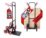 PROREGAL Klappbarer Profi-Treppensteiger Taurus 150 | HxBxT 110x45x61cm | Traglast 150kg | Stahlrahmen, ergonomische Griffe, TPR-Gummiräder | Rot-Schwarz | Sackkarre Transportkarre Staplerkarre