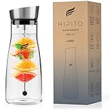 HIPITO Glaskaraffe 1,0l - Laura - Premium Wasserkaraffe mit Deckel aus Edelstahl - Wasserkaraffe mit Fruchteinsatz aus hitzebeständigem Borosilikatglas - Karaffe Glas mit Deckel mit Fruchtspieß