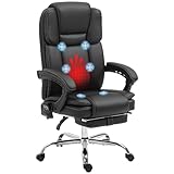 Vinsetto Bürostuhl mit Vibrationsmassage, Ergonomisch Schreibtischstuhl mit Heiz-, Liegefunktion, Höhenverstellbar Chefsessel mit Fußstütze, Seitentasche, Kunstleder, Schwarz