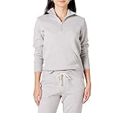 Amazon Essentials Damen Langarm-Oberteil aus Fleece mit Viertelreißverschluss (in Übergröße erhältlich), Hellgrau Meliert, S