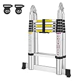 UISEBRT 3.8M Teleskopleiter Klappbar Alu-Teleskopleiter Ausziehleiter Klappleiter Teleskop-Design Multifunktionsleiter 1,9M+1,9M Faltbar Stehleiter 150 kg Belastbarkeit, Silber