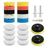 23 Stück Polierschwämme Pads - Polierpad Set 3 Zoll - Schwamm & Wolle - Zum Polieren, Schleifen, Wachsen - Für Auto, Bohrmaschine, Poliermaschine (Mehrfarbig)