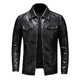 Herren Lederjacke - Mode Herren Langarm Lederjacke Herbst Einfaches Revers Schlanke Einfarbige Lederjacke Lässige Herrenjacke,Schwarz,L