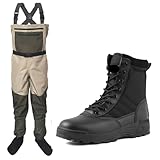 GSCLZ Wathosen for Fliegenfischen mit Watschuhen, Gummisohle, Fischhose, Aqua-Sneakers, Kleidungsset, Jagd, rutschfest(Shoes 44 Pants XL)