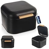 orion group - Brotkasten Metall mit Bambusgriff - Brotbox Brotdose - brotkiste - brot aufbewahrungsbox - schwarz - 21,5x20x14,5 cm