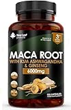Maca Root Capsules with KSM Ashwagandha and Ginseng - 180 High Strength 6000mg Capsules Maca Root + Ashwagandha KSM-66, Panax Ginseng & Black Pepper - Vegan Capsules Made in The UK