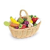 Janod - 24-teiliges Obst- und Gemüse Sortiment im Korb - Einkaufskorb für Kinder - Spielset für Küche oder Kaufmannsladen - Ideal für Rollenspiele - Ab 3 Jahren, J05620