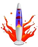 BrightWish Retro Lavalampe – Aluminium Lava Lampe 34 cm, E14 Sockel mit 25W R39 Glühbirne & Ersatzbirne, lila Flüssigkeit rote Wachswirbel, Deko für Zuhause, Büro & Geschenkidee