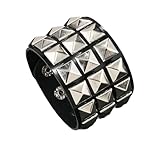Armband Herren Leder,Handgewebtes, Modisches, Leichtes Luxus-Lederarmband Mit Dreireihigem, Quadratischem Nageldesign Und Abgerundeten Ecken Im Punk-Stil, Energieschmuck Für Damen Und Herren Aus Si