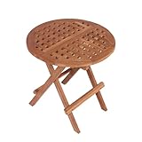 MR. DEKO® Teak Beistelltisch Dorset | Teak-Tisch Rund B50 x T50 x H51 cm | Gartentisch Outdoormöbel aus Teakholz | für Balkon, Terrasse, Wintergarten, Garten