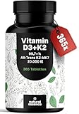 Vitamin D3 K2 hochdosiert – 365 Tabletten mit 20000 IE – 99,7+% All-Trans K2-MK7 - Vitamin D - produziert in Deutschland XXL Family Packung