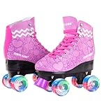 Skate Gear Extra Support Quad Rollschuhe für Kinder und Erwachsene (Graphic Purple w LED, Damen 5/Jugend 4)