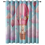 100% Blickdichte Vorhänge Cartoon Teddybär Heißluftballon Bedruckte Verdunklungsvorhänge mit Ösen, Rosa Thermo Isoliert Gardinen für Wohnzimmer Schlafzimmer, H 245 x B 100 cm (2er Pack)