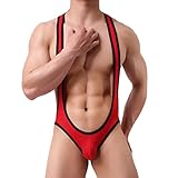 ROSVAJFY Herren Jockstrap Unterwäsche, Herren Sexy Mankini, Jumpsuits Wrestling Singlet Bodysuit String Tanga Straps Slips Stretch Body Einteiler Männer Catsuit Thongs (Rot)