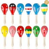 12 Stück Maracas aus Holz, Hölzerne Maracas für Kinder, Holzrassel Baby Musikinstrument, farbig Mini Maraca Shaker Kinder, Naturholz Maracas Klapper für Ostern Osterfest Easter Party