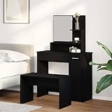 Gecheer Frisierkommoden Set Schwarz Eiche Holzwerkstoff, Schwarze Eichen Frisierkommode mit Spiegel 86,5 x 35 x 136 cm, Moderner Kosmetiktisch für Schlafzimmer Dressingraum3333076