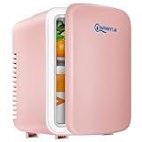 WANNYTON Mini Kühlschrank 4 Liter / 6 Dosen, Tragbarer Kleiner Kühlschränke mit Kühl-und Heizfunktion, Getränkekühlschrank für Zimmer Auto Büro, AC 220-240 V, DC 12 V, Rosa