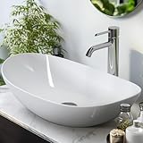 EMKE Waschbecken Aufsatzwaschbecken Oval-Hängewaschbecken für Badezimmer Gäste WC 62 × 36 × 15 cm Waschschale Waschtisch Weiß