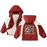 YuanDiann Kinder Italian Brainrot Outdoor Softshell Jacke mit Kapuze Verdicken Gesteppt Samt Warm Winddicht Wasserdicht Jungen Mädchen Übergangsjacke Funktionsjacke WindbreakerWein Rot 1# 140