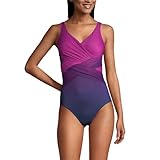 Lands' End Damen Schlank Bauchkontrolle Chlorresistent V-Ausschnitt Wrap Einteiler Badeanzug, Violett/Marineblau, Ombré, (42) D