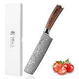 Wakoli EDIB Sakura Nakiri Messer 18 cm aus 67 Lagen Damaststahl mit VG10 Kern – Scharfes Damastmesser mit ergonomischem Pakkaholzgriff – Kochmesser für Gemüse, Kräuter & feine Schnitte in Geschenkbox