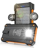 Solar Power Bank, 26800 mAh Tragbares Solarladegerät, 2 USB-Anschlüssen und LED Taschenlampe mit 3 Beleuchtungsmodi, Outdoor Wasserdichter Externer Akku für iPhone, Samsung, Huawei, iPad und mehr