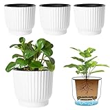 T4U 18cm übertopf weiß Selbstbewässerungstopf, Blumentopf Kunststoff mit Bewässerungssystem, Blumentopf Set Draussen und Innen für Orchideentopf, Kräutertopf, Blumentopf klein Weiß 4er-Set