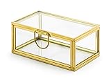 Box aus Glas 9x5.5x4cm Deko Schmuckkasten Deckel Schmuckbox Ringbox Geschenkbox Hochzeit klar gold