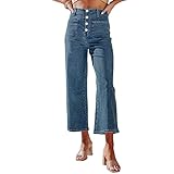 Jeans Damen Hoher Taille Bootcut Jeans Flared Jeans Schlagjeans 7/8 Länge Caprijeans mit Knopfleiste