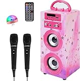 DYNASONIC Karaoke mit 2 Mikrofonen, tragbarer Karaoke-Maschine, Bluetooth-Lautsprecher, USB- und SD-Kartenleser, Lichter, Geschenk für Kinder von 5 bis 13 Jahren (Model 15 Lights)