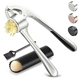 Küchen-Knoblauchpresse aus Edelstahl, hochwertiger, rostfreier und spülmaschinenfester Knoblauchzerkleinerer, langlebiges Knoblauchzerkleinerer-Set mit Schäler und Bürste, matt