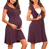 Nieery Stillnachthemd Damen Baumwolle Nachthemden Schwangere Kurzarm Spitze Umstandsnachthemd mit Knopfleiste