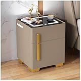 Nachttisch mit verstecktem Safe, Nachttisch mit Ladestation und USB-/Typ-C-Anschlüssen, LED-Nachttisch mit Einstellbarer Helligkeit, für Schlafzimmer und Büro,Khaki,50x40x50cm