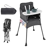 LIFEZEAL Faltbarer Baby Campingstuhl, Outdoor Hochstuhl für Kinder von 6-36 Monaten, Tragbarer Babysitz mit abnehmbarem Tablett, Aufbewahrungstaschen, Reise Kinder Esszimmerstuhl