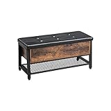 VASAGLE Schuhbank Sitzbank mit gepolsterter Sitzfläche und Schuhregal, Betttruhe mit Stauraum, 100 x 40 x 47 cm， multifunktionale Truhe, Flur, Schlafzimmer, Stahl, vintagebraun-schwarz LSB47BX