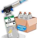 STAHLMANN ® Gasbrenner mit Kartusche 227g – Schweißbrenner max. 1300°C Temperatur – Lötlampe mit Piezozündung – Bunsenbrenner Küche -Küchenbrenner (4x Gaskartuschen)
