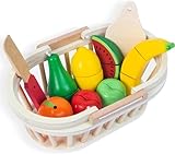 Woodenfun Kinder Küche Schneiden Spielzeug Set, Holz Spiel Lebensmittel Küche Schneiden Obst und Gemüse, 2 Boxen gefälschte Lebensmittel, Kinder Bildung Spielzeug