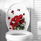 Fairnull WC-Aufkleber, elegant, Badezimmer-Dekor-Aufkleber, rote Rose, Blume, WC-Aufkleber, abnehmbar, selbstklebend, wasserdicht, PVC, Wandkunst, Dekoration, Aufkleber, rote Rose, WC-Aufkleber, Rose