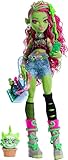 Monster High Venus McFlytrap-Puppe mit Pflanzenmonstertier Katze Chewlian und Zubehör wie Rucksack, Notizbuch, Snacks und mehr, HRP81