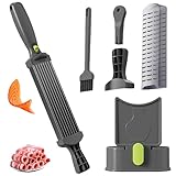 WAVATA Fleischschneidemaschine, Edelstahl Allesschneider Fleischerbeil, Fleischschneider für Frisches Rohes Fleisch, Dicke Einstellbar 2 Oder 4 mm, mit Spitzer, Reinigungsbürsten, Verlängerungsstiel