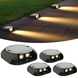 Quntis Solar Bodenleuchten Außen 4er Set, IP65 wasserdichte Treppenbeleuchtung LED, Solar Deck Lights 3 Tonnen Belastbar, Warmweiße Solarlampe mit 2 Montagearten, Gartenleuchten Wegleuchte