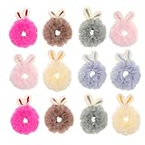 JUMPLAWN 12Stücke Niedliche Plüsch Haarbänder mit Kaninchenohren für Elastische Haargummis Bunten Candy Farben Design für Haarschmuck Accessoire