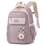 Clufar Schulrucksack Mädchen Teenager für Schule Daypack Lila Rucksack Damen 16.3 Zoll Laptop Wasserdicht Leichter Schulranzen Schultasche School Bag Großer für College Travel Arbeit Causal，Purple