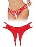 ohyeahlady Unterhosen Damen im Schritt Offen Große Größen Spitze String Tanga Damen Sexy Dessous mit öffnung Ouvert Höschen Slip Offen Erotisch Unterwäsche Frauen Hipster Reizwäsche Rot,XL