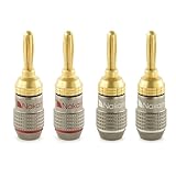 Nakamichi FanLock Excel-Serie 24 Karat vergoldeter Bananenstecker, 10 AWG – 18 AWG, 4 mm Dicke für Lautsprecherverstärker, Hi-Fi Stereo Heimkino Audiokabel Schnellanschluss, 4 Stück (2-Paare)