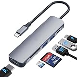 USB C Hub, USB C Multiport Adapter mit 4K HDMI, 100W PD, SD/TF Kartenleser, USB 3.0 Datenport, 6 in 1 USB Typ C Hub für MacBook Air/Pro, Galaxy, iPad, Surface Book, Chromebook Usw