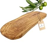 HOFMEISTER® Schneidebrett aus Olivenholz, robustes Brett aus Olive zum Schneiden, Frühstücksbrett, Servierbrett, Holzbrett, Naturform, 40 x 18,5 x 1,5 cm (1 Stück)